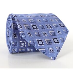 Ermenegildo Zegna Silk Necktie Blue Geometric Print Made in Italy Preppy